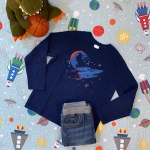 Hanna Anderson, navy blue, long-sleeve t-shirt, size 8 (130cm)